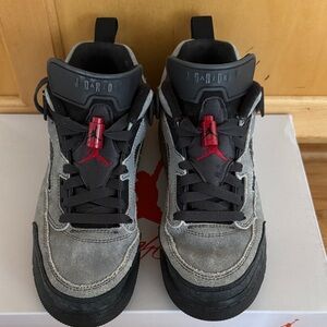 Jordan Men's Black and Gray Sneakers with Red Accents
